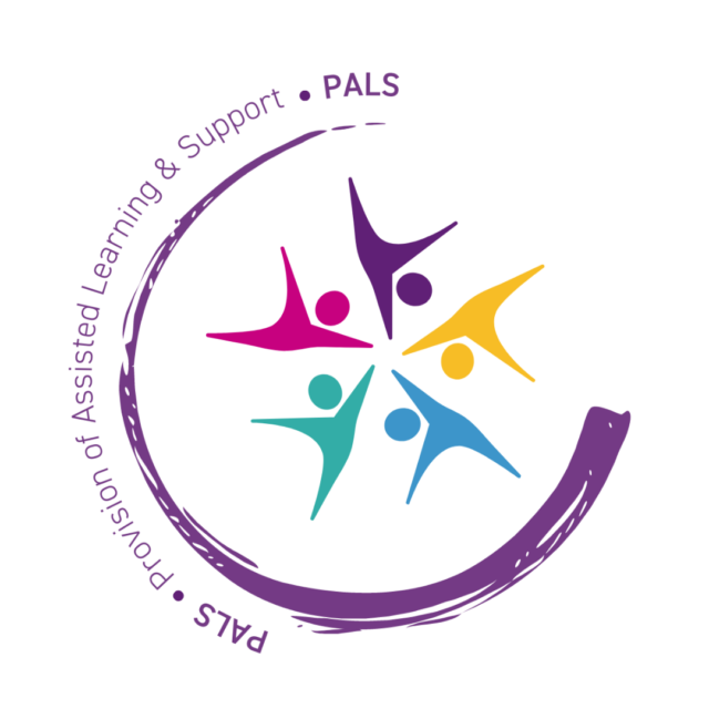 PALS program logo: purple circular brushstroke with five colorful abstract figures forming a ring, symbolizing support and collaboration.